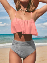 Ruffled Striped Two-Piece High-Waisted Swimsuit